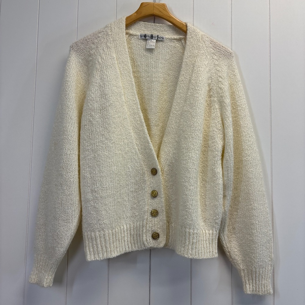 Vintage OHI Grannycore Cardigan Sweater Women Size L Shabby Chic Cottage Cozy